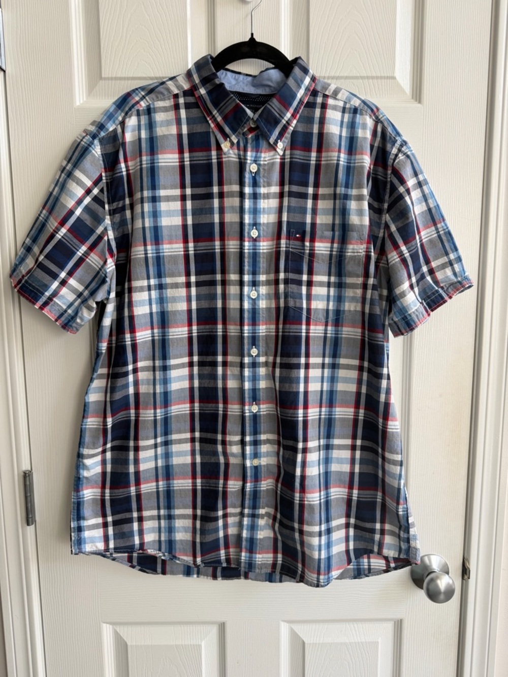 Tommy Hilfiger Short-Sleeve Plaid Button-Down Shirt - Blue/White/Red